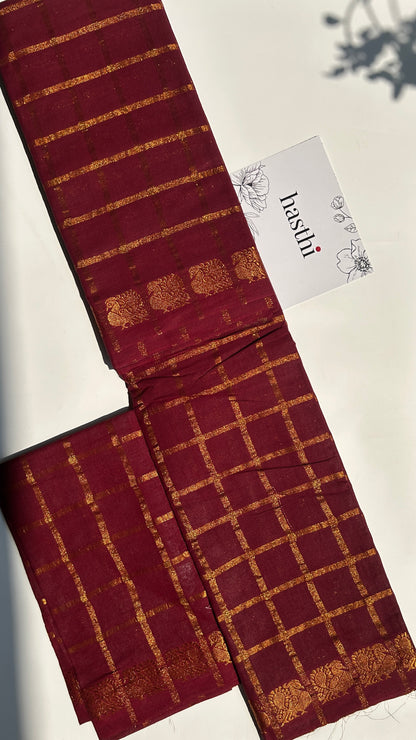 Brown Madurai sungudi cotton saree with checks