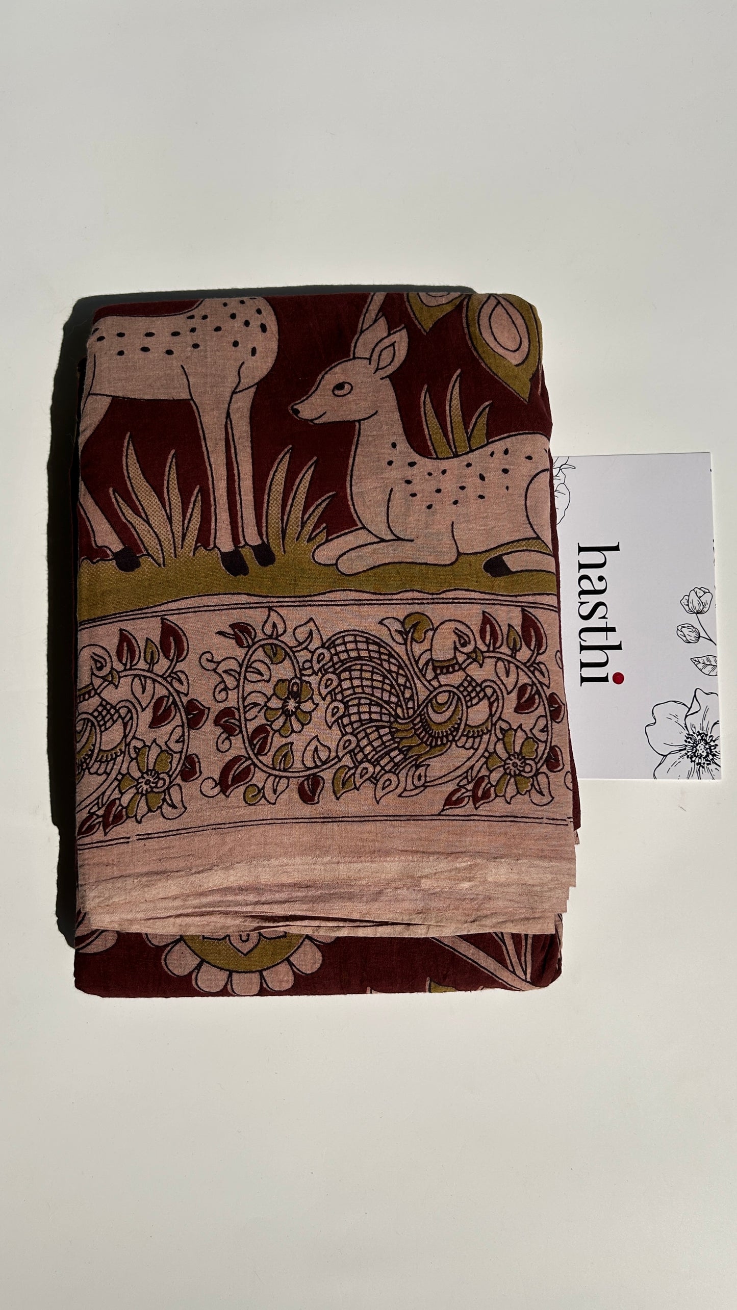 Chocolate Brown kalamkari pure cotton saree
