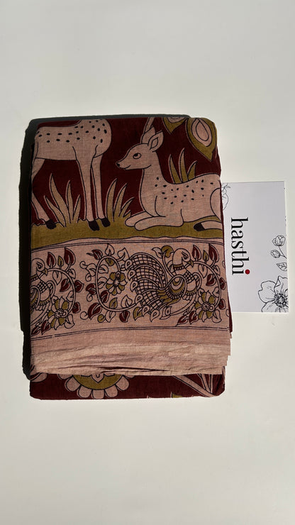 Chocolate Brown kalamkari pure cotton saree