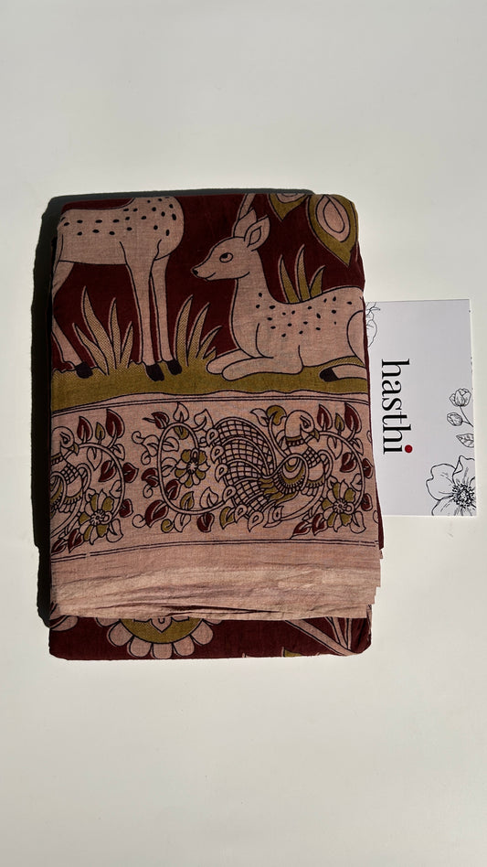 Chocolate Brown kalamkari pure cotton saree