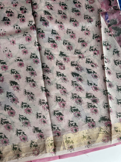 Carnation pink Maheshwari silk saree