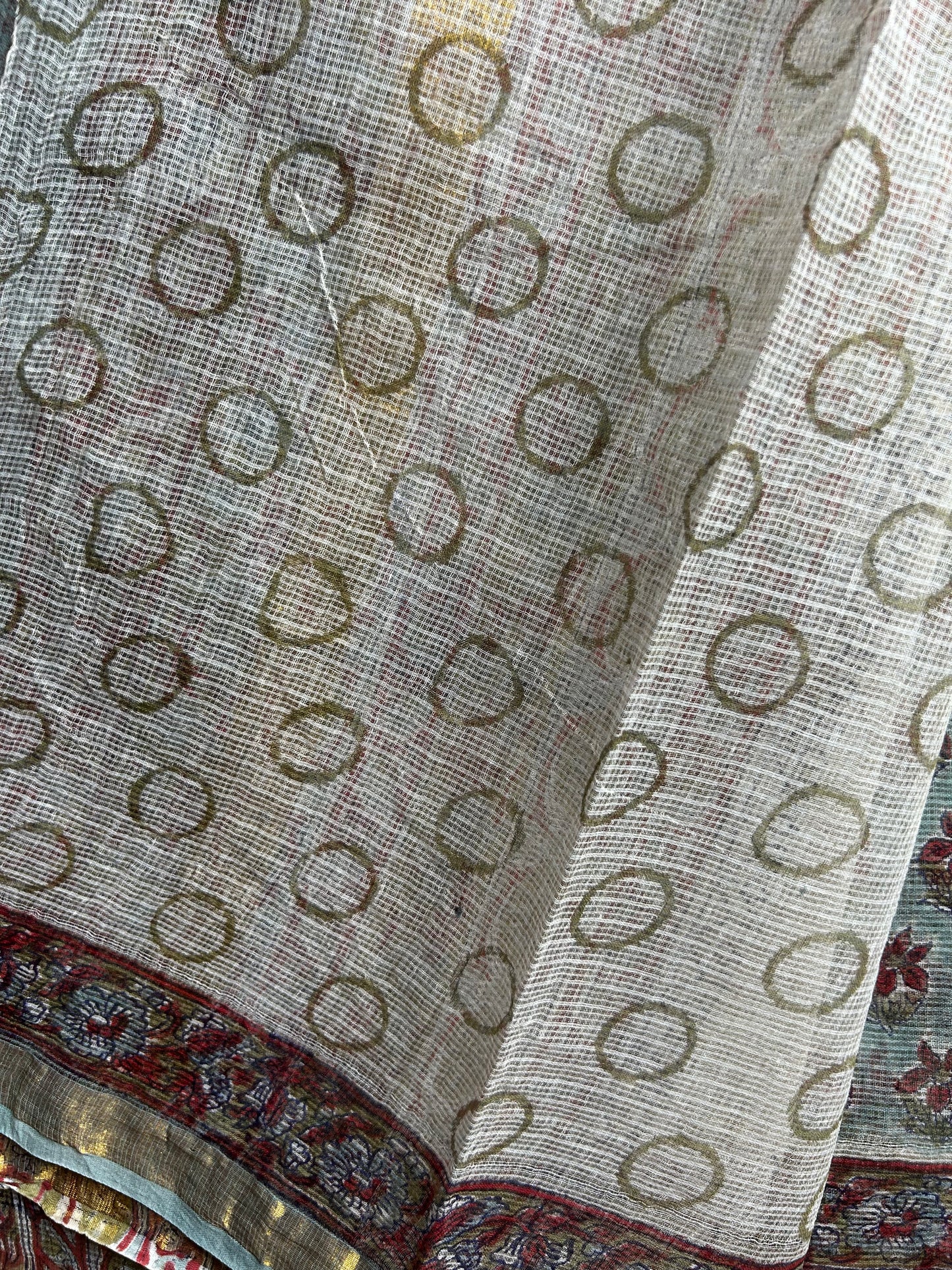 Russian Green floral Kota doria saree