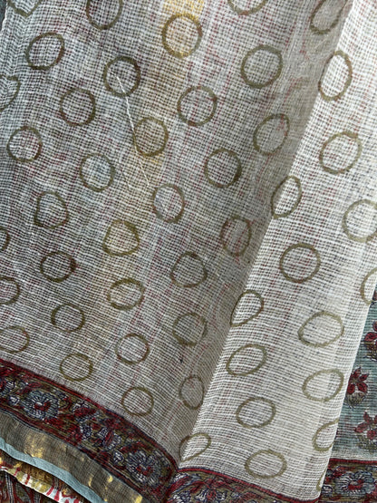 Russian Green floral Kota doria saree