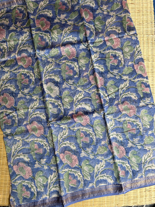 Purple floral Maheshwari silk saree