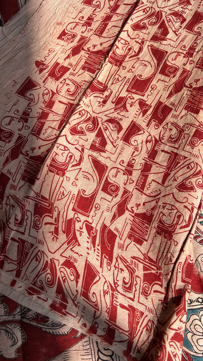 Beige floral kalamkari pure cotton saree-2