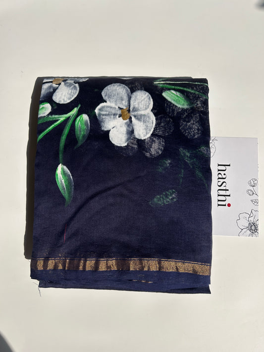 Dark Blue Chanderi silk suit set - unstitched