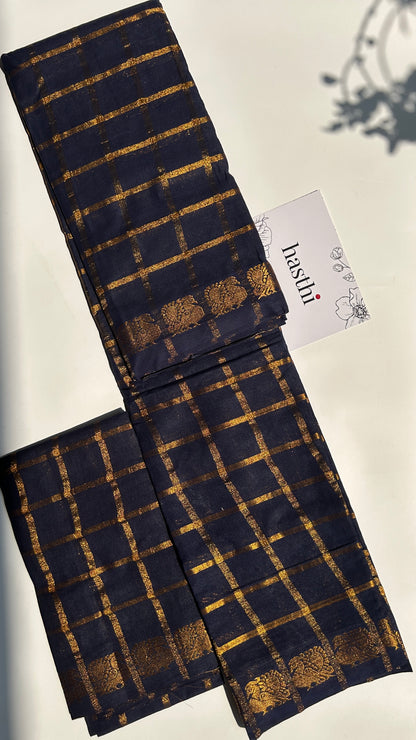 Navy Blue Madurai sungudi cotton saree with checks