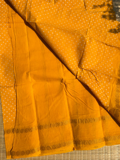 Yellow 120 count wax sungudi cotton saree (single dot)