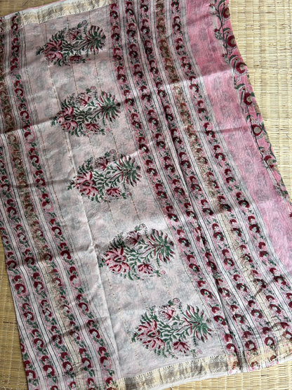 Peach floral Maheshwari silk saree