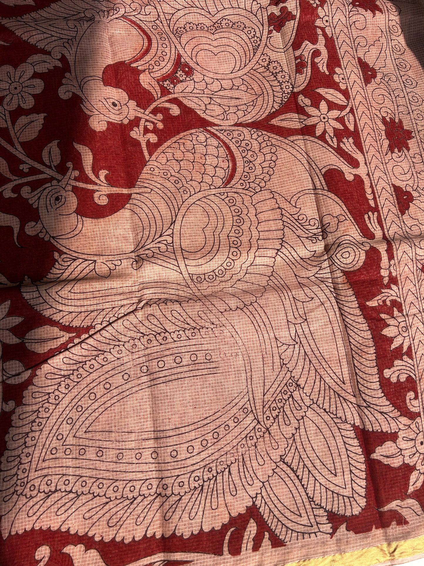 Red kalamkari kota cotton saree