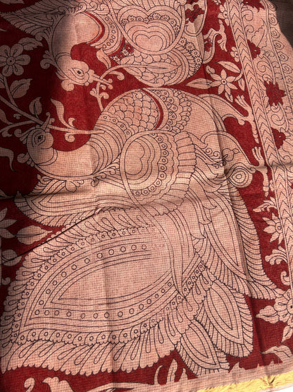Red kalamkari kota cotton saree