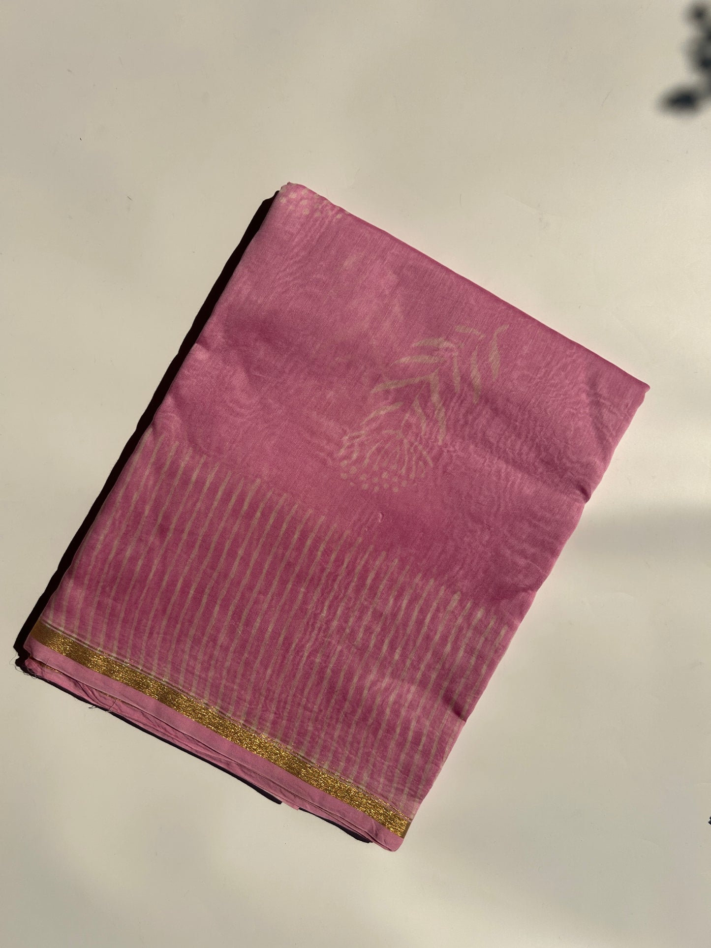 Rose pink Chanderi silk saree with small white  florals