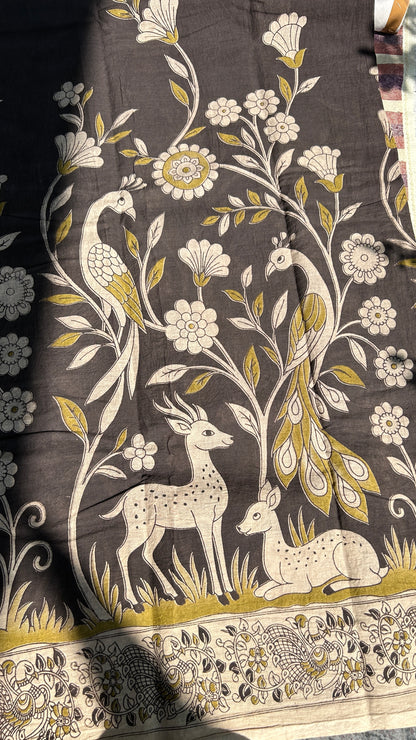 Black kalamkari pure cotton saree