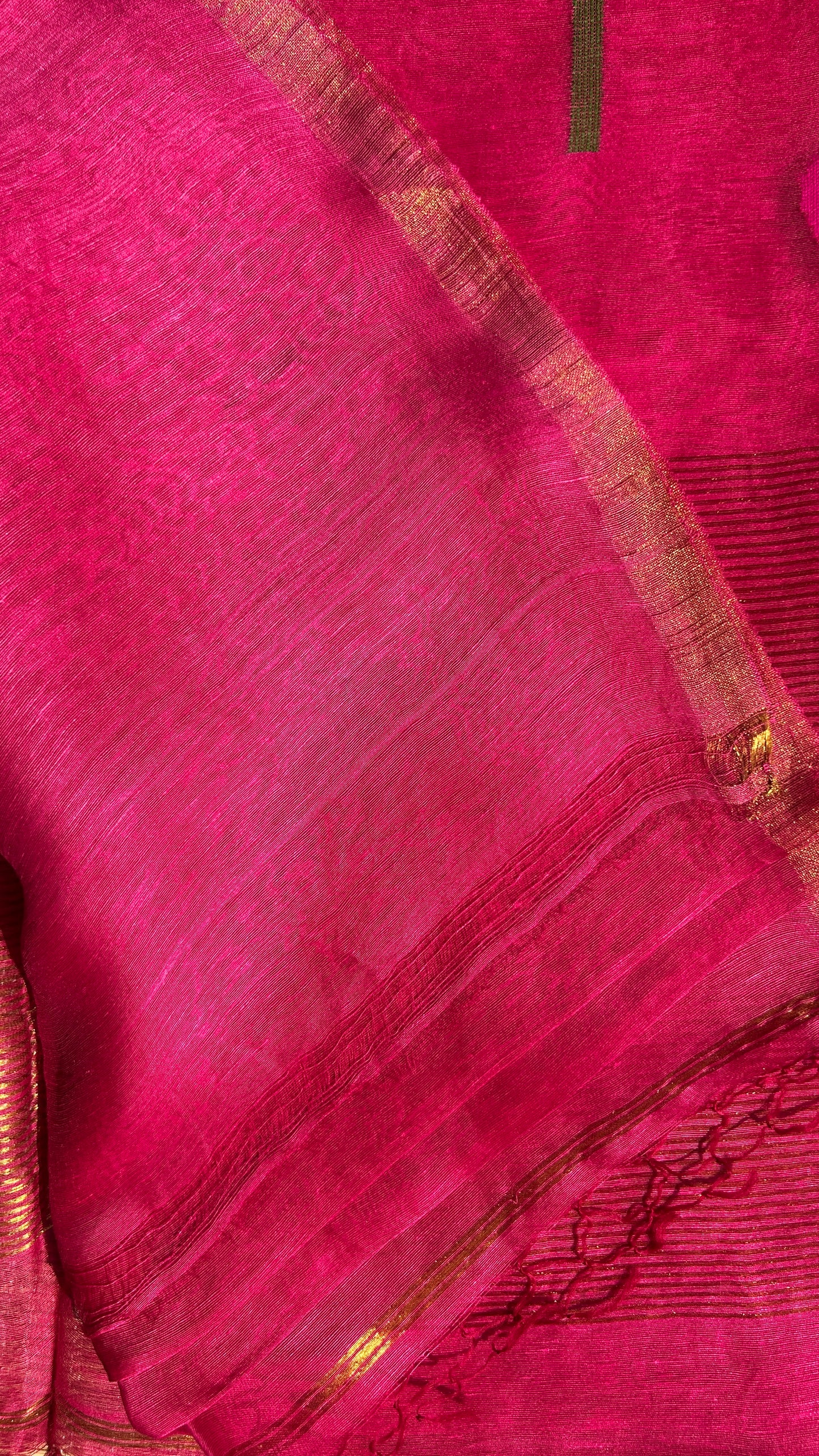 Pink silk linen jamdani saree with lotus motifs