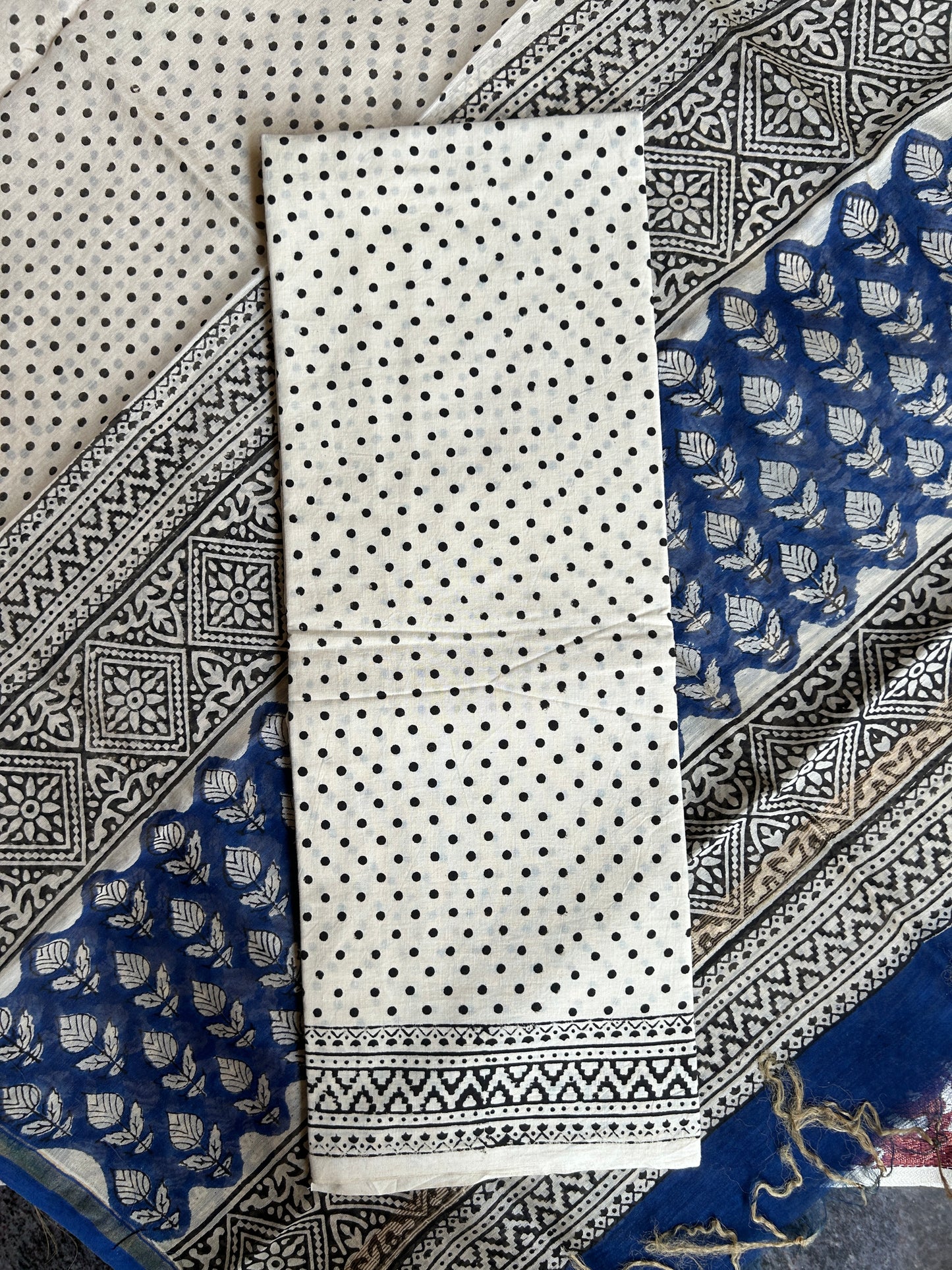 Navy Blue Chanderi silk suit set - unstitched