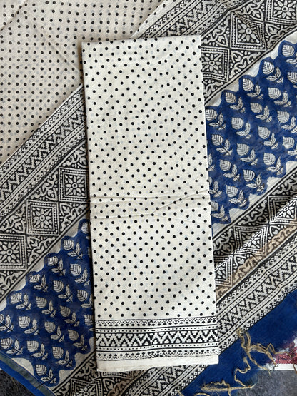 Navy Blue Chanderi silk suit set - unstitched