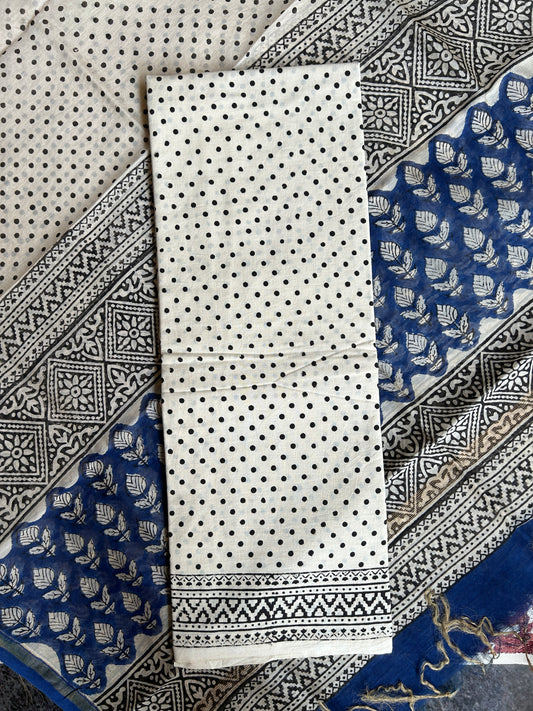 Navy Blue Chanderi silk suit set - unstitched