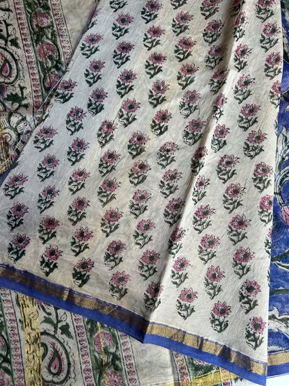 Lavender Chanderi silk saree with floral design
