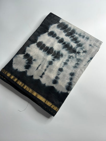 Black & white shibori Chanderi silk saree