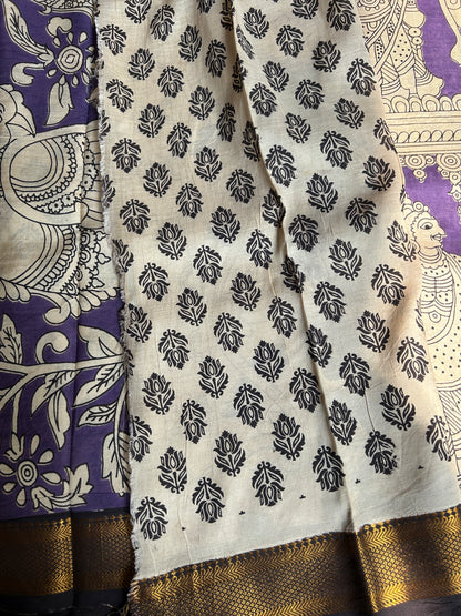 Purple chennur silk kalamkari saree with Nizam border