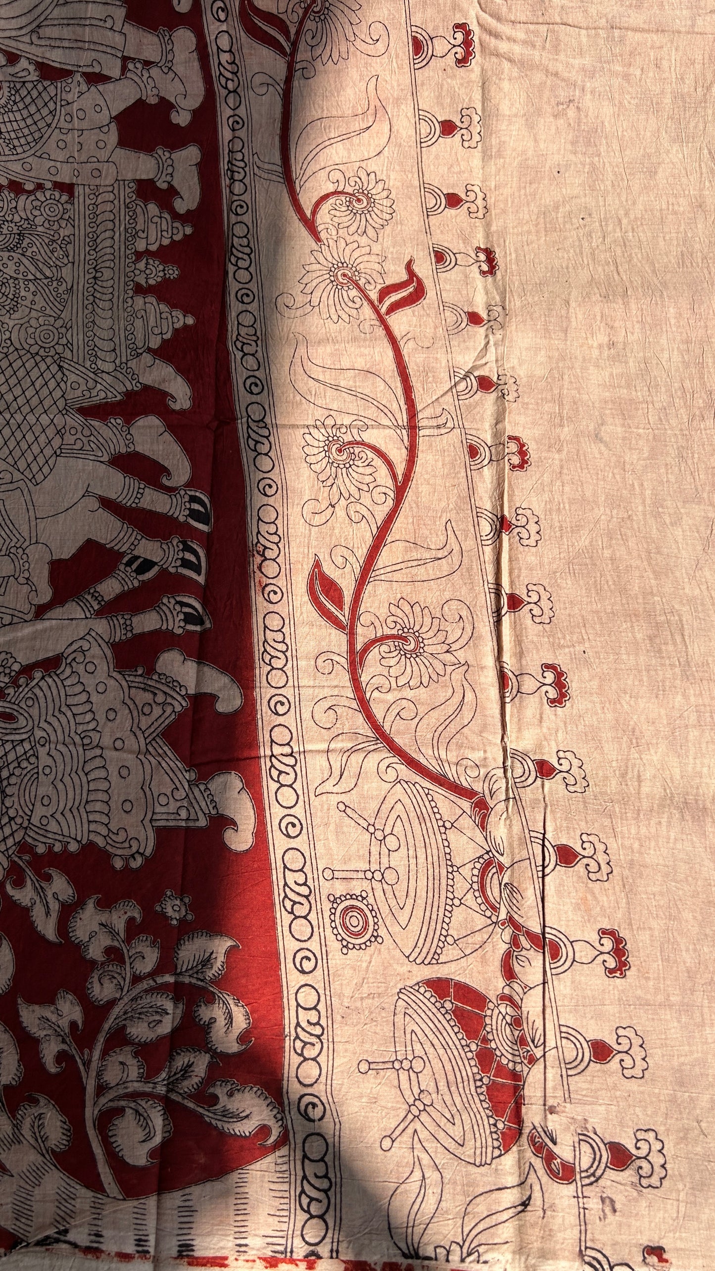 Beige floral kalamkari pure cotton saree-2