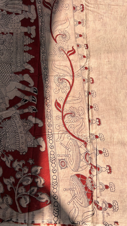 Beige floral kalamkari pure cotton saree-2