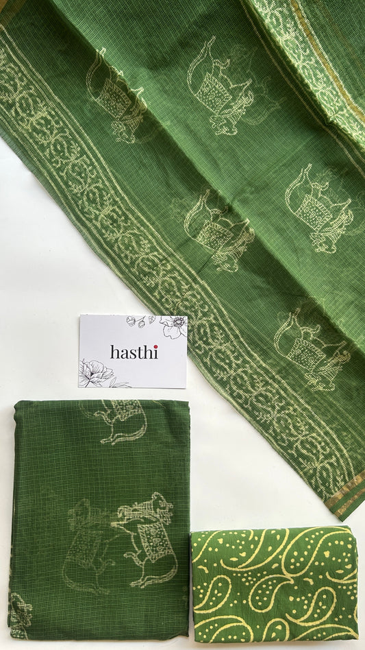 Green kota doria suit set - unstitched