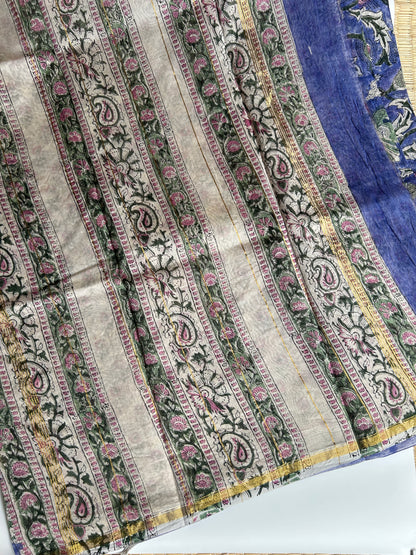 Lavender Chanderi silk saree with floral design