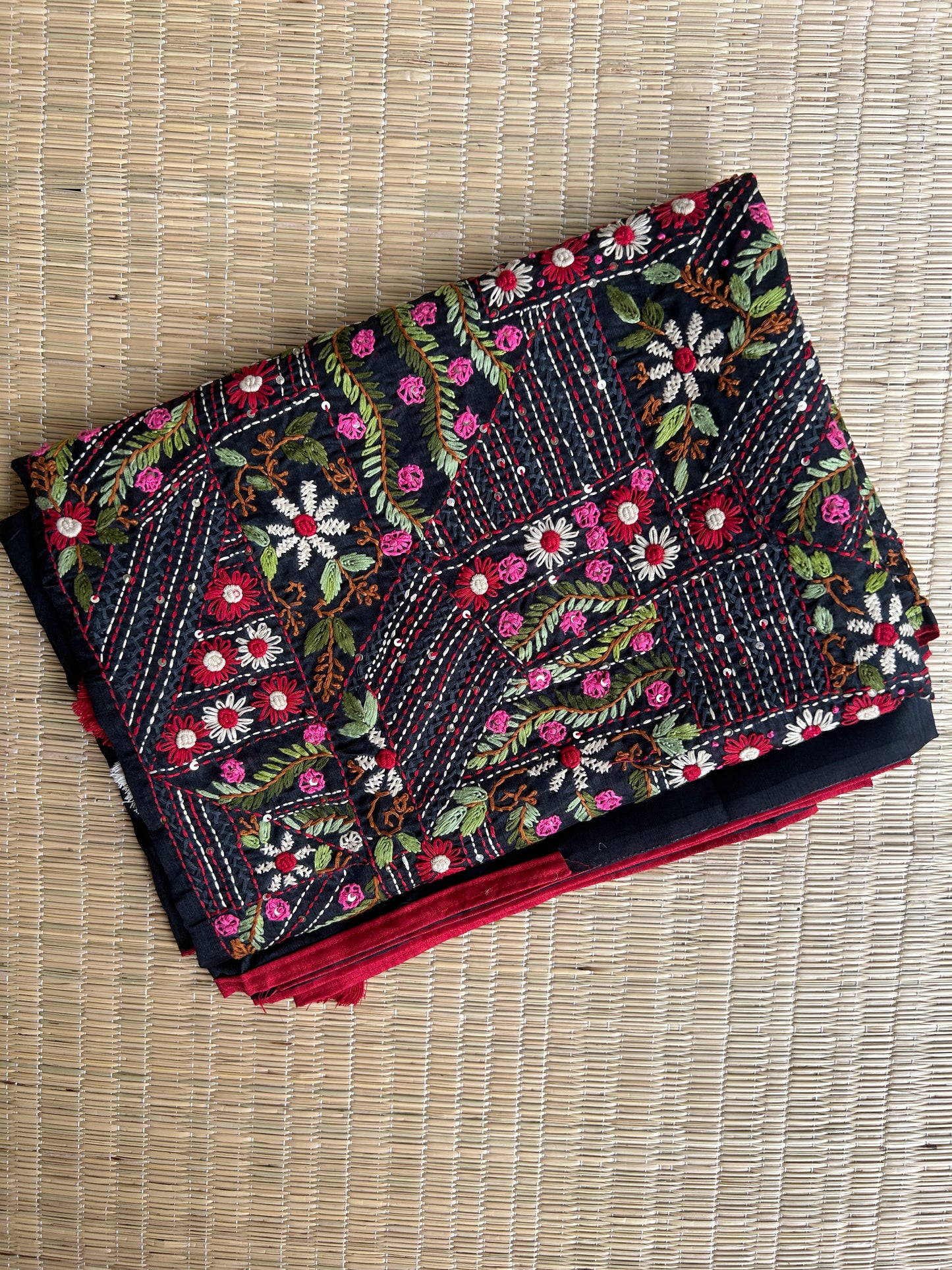 Black floral soft Tussar saree - hand embroidery