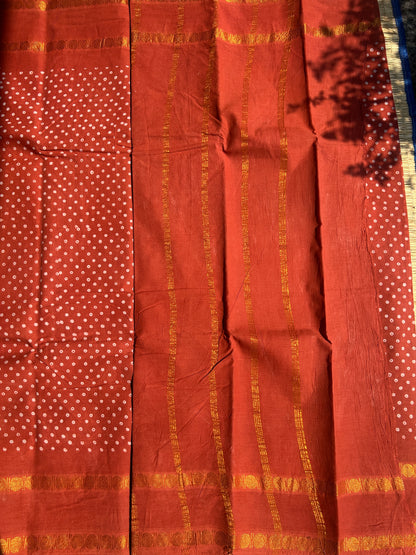 Sapota 120 count wax sungudi cotton saree (single dot)