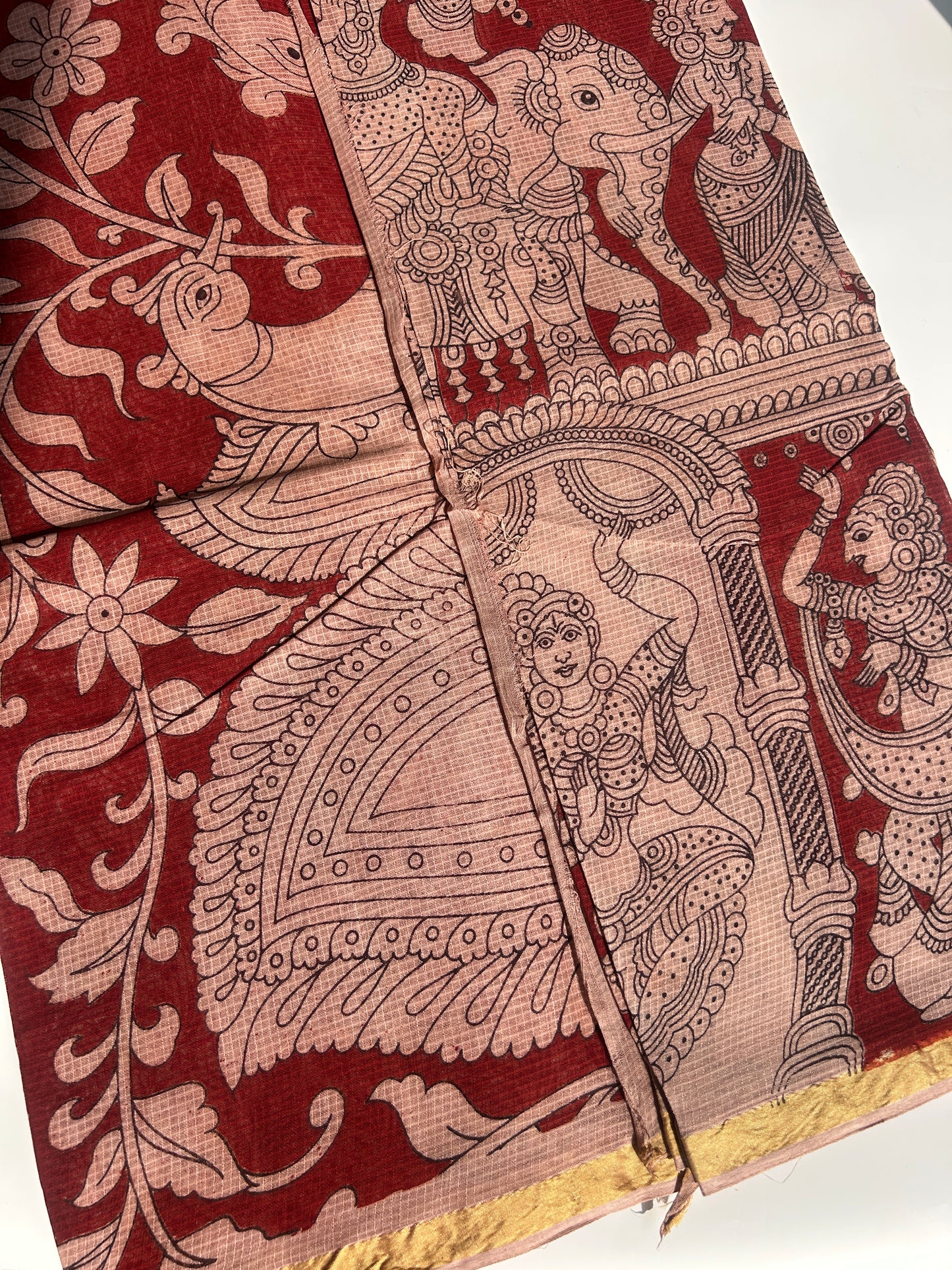 Red kalamkari kota cotton saree