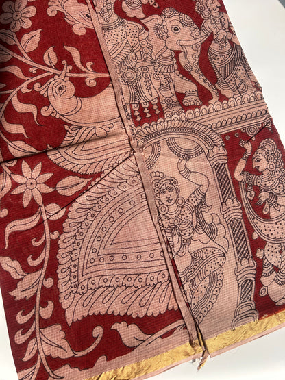 Red kalamkari kota cotton saree