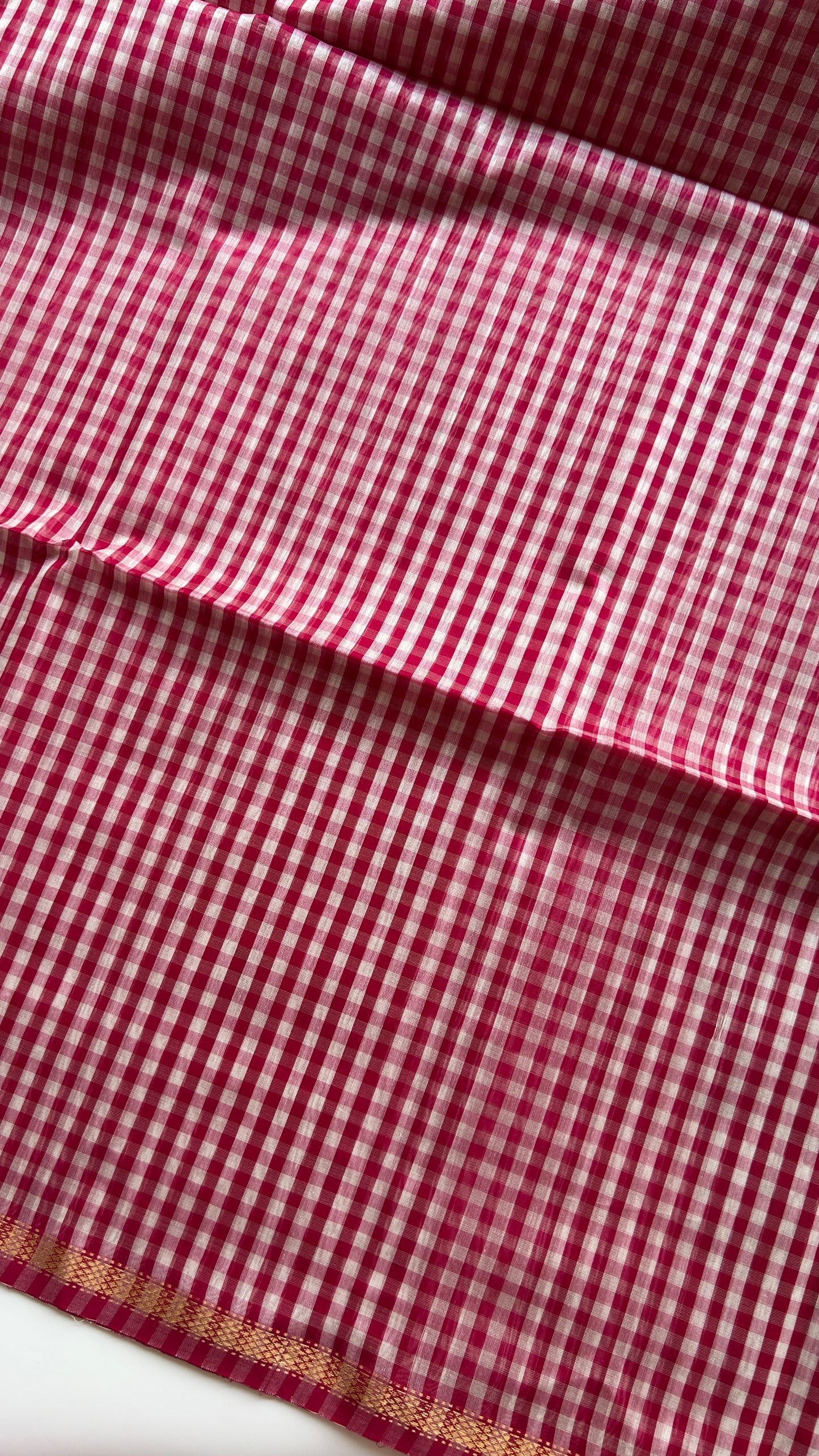 Pink checks Maheshwari handloom saree
