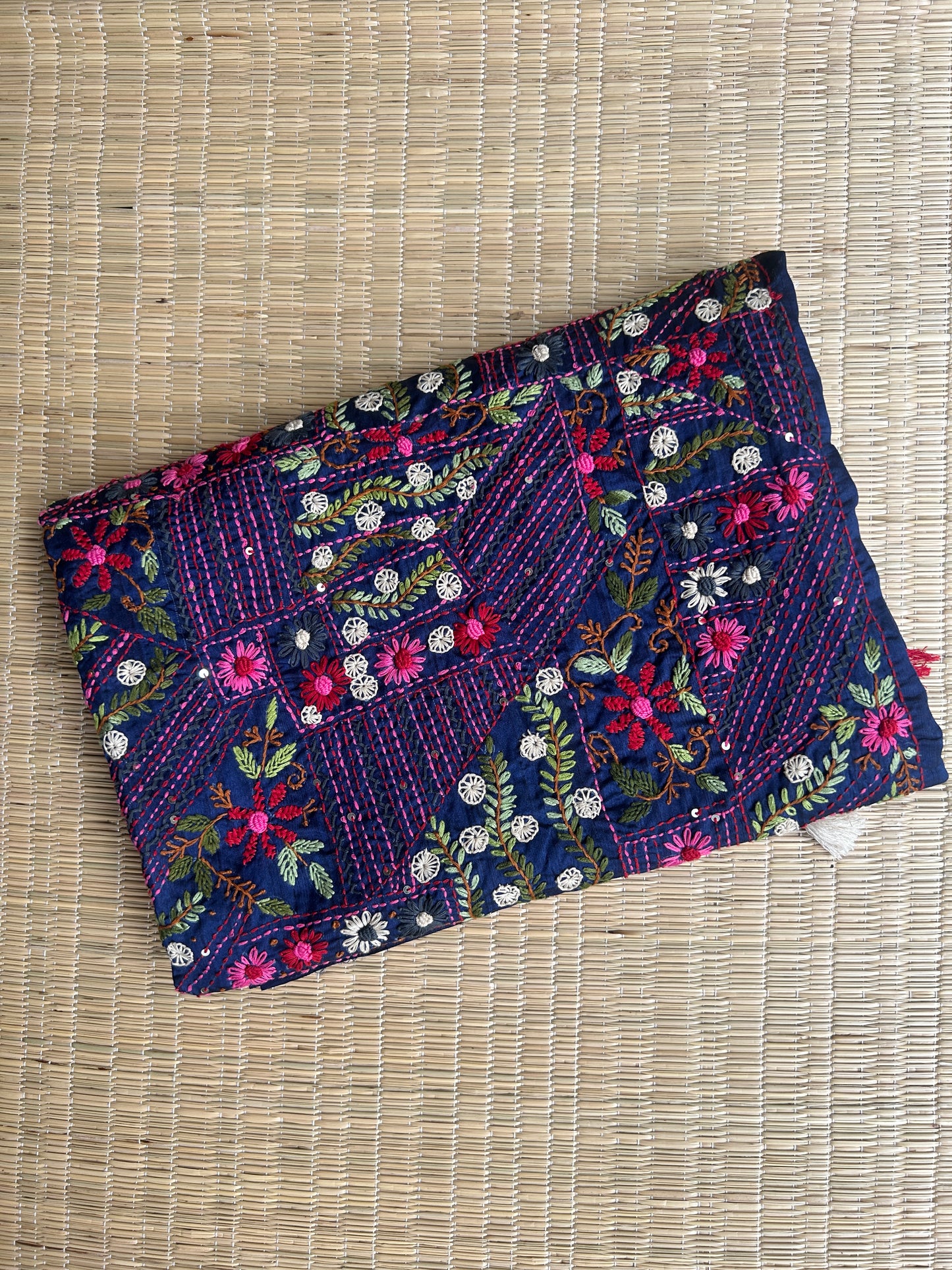 Navy Blue floral soft Tussar saree - hand embroidery
