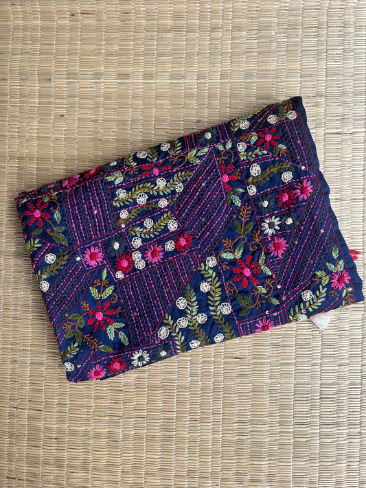 Navy Blue floral soft Tussar saree - hand embroidery