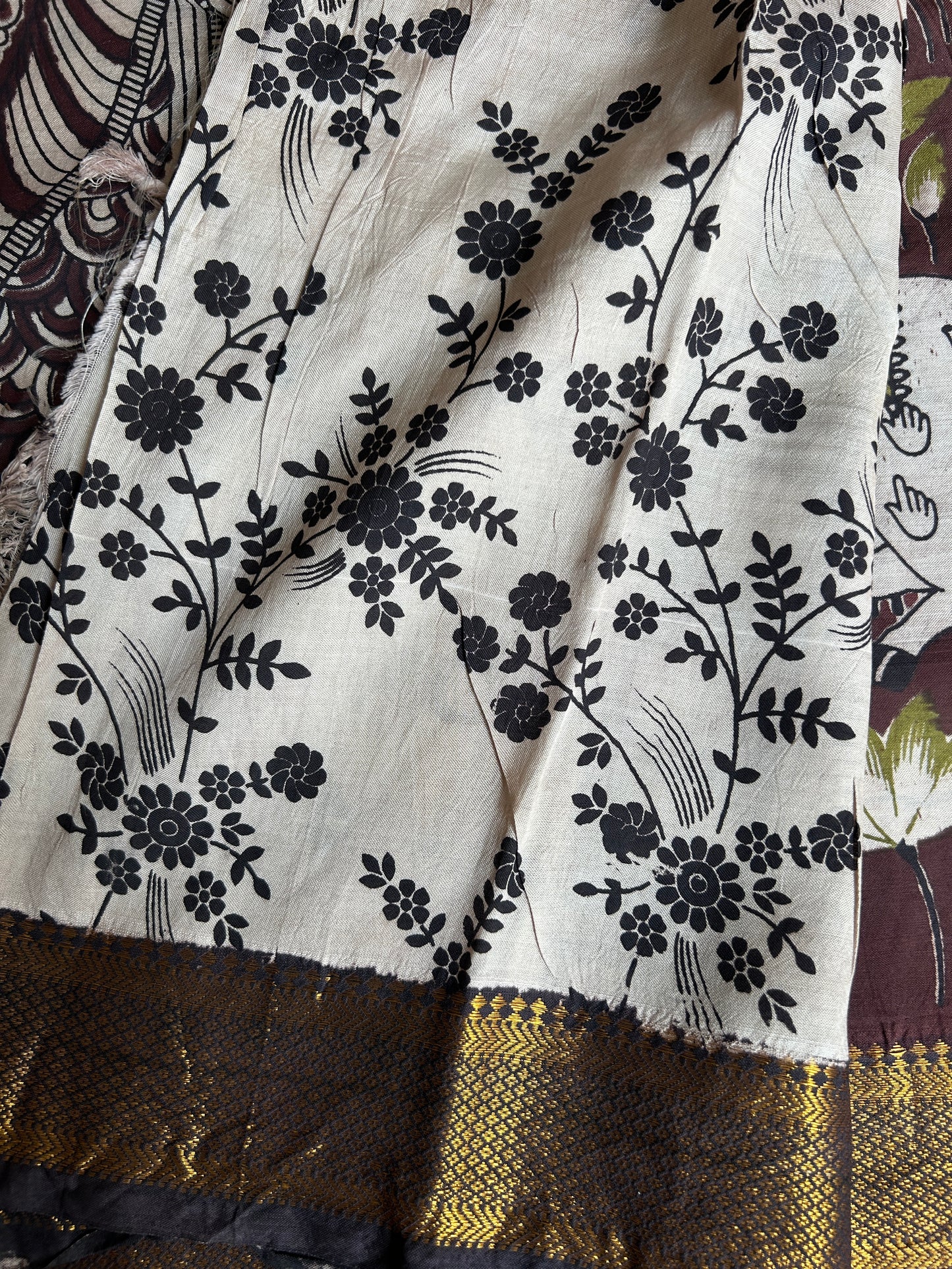 Chocolate brown chennur silk kalamkari saree with Nizam border