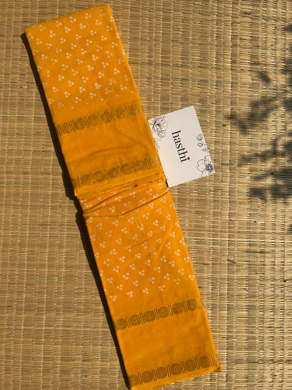 Yellow 120 count wax sungudi cotton saree (three dot)