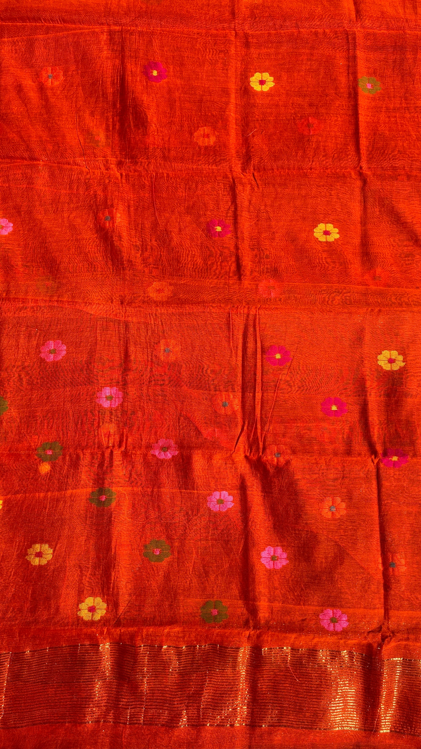 Orange paithani muslin jamdani 2pc set - unstitched