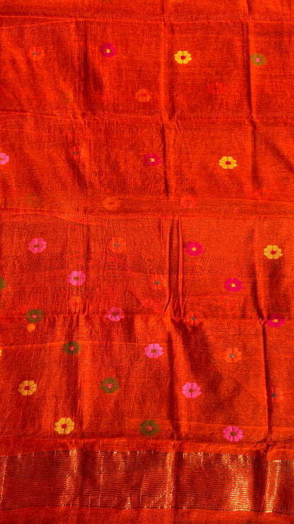 Orange paithani muslin jamdani 2pc set - unstitched