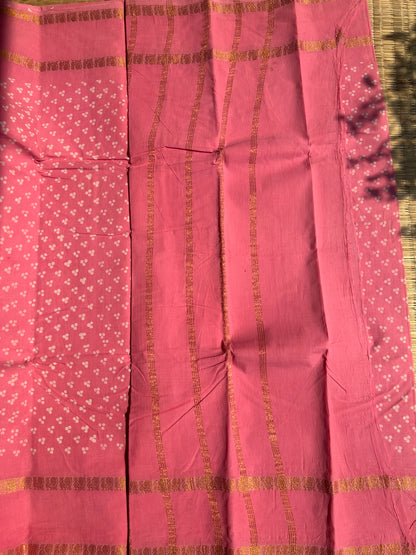 Baby pink 120 count wax sungudi cotton saree (three dot)