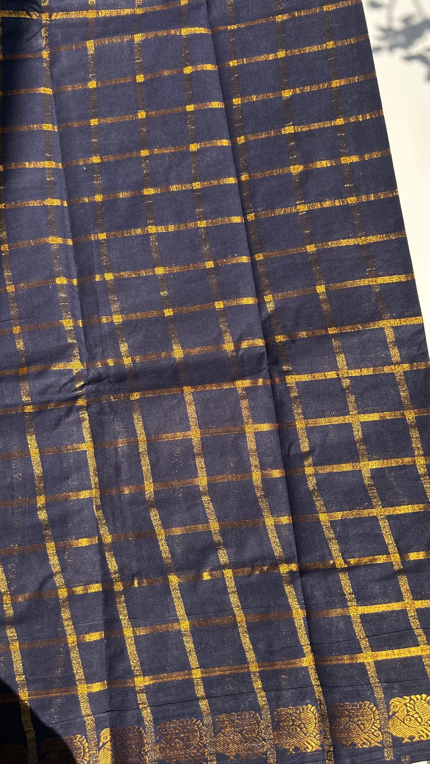 Navy Blue Madurai sungudi cotton saree with checks