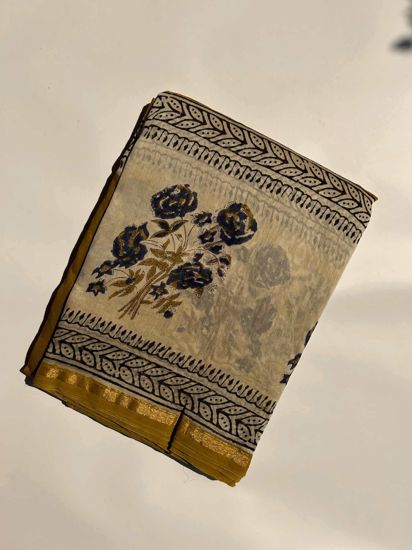 Methi yellow Chanderi silk saree with florals