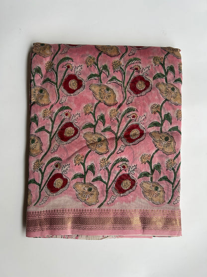 Peach floral Maheshwari silk saree