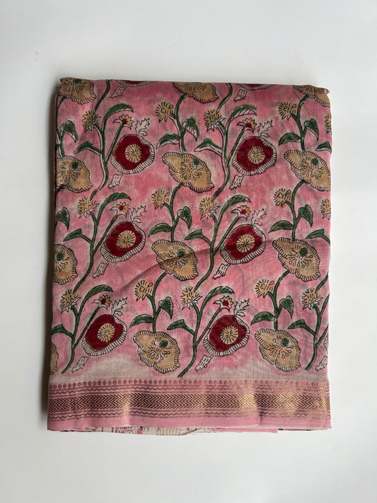 Peach floral Maheshwari silk saree