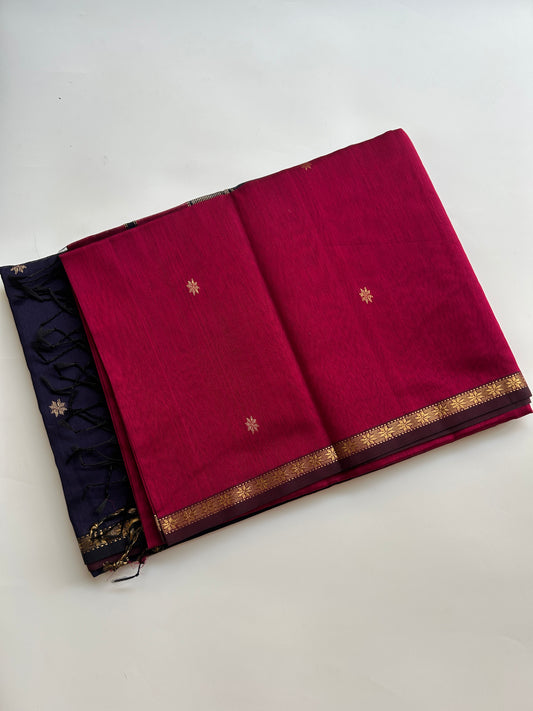 Dark pink & Navy Blue Maheshwari handloom saree