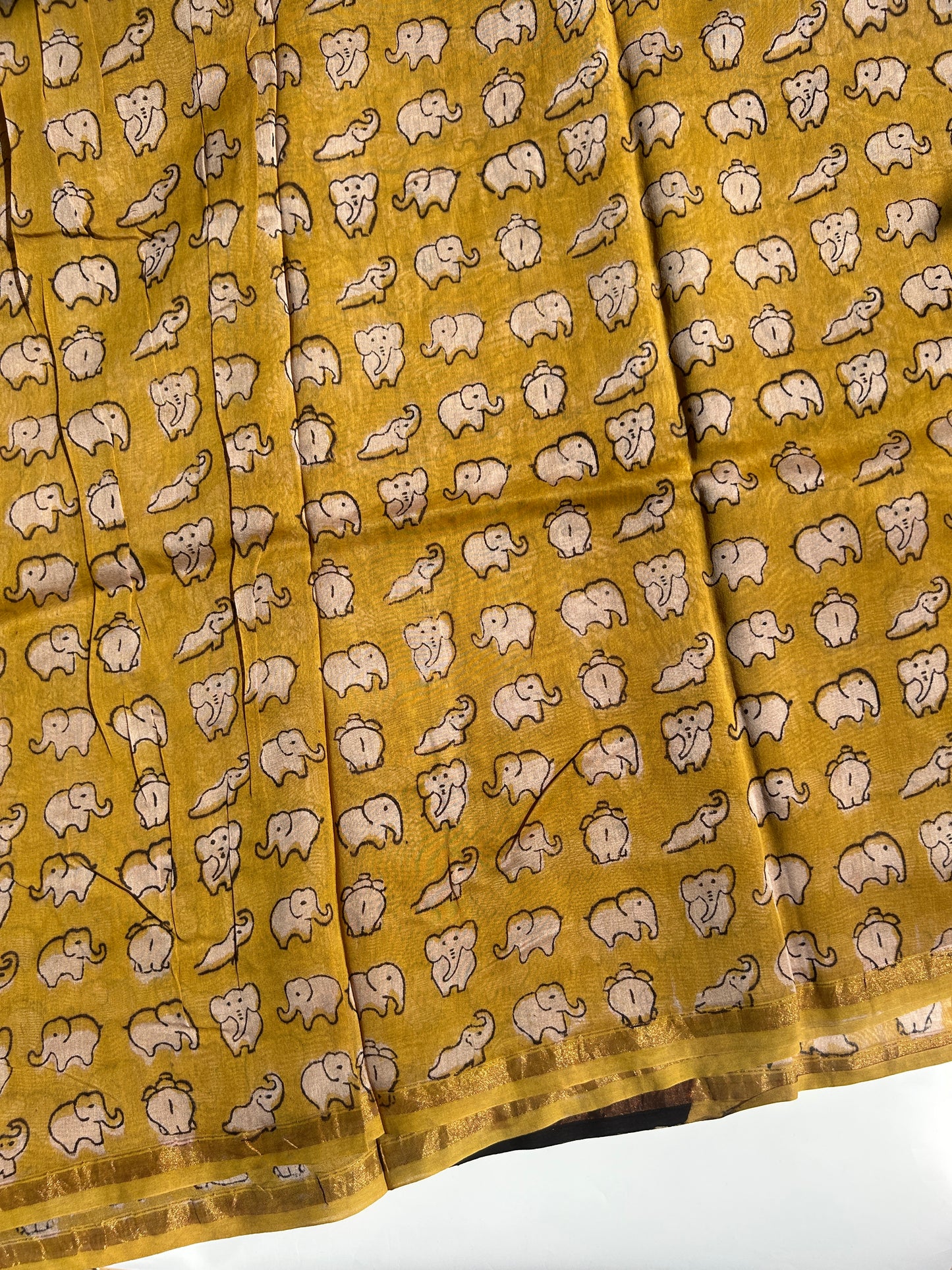 Yellow elephant motifs Chanderi silk saree