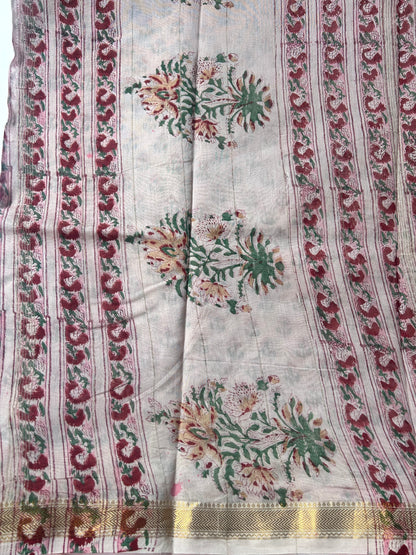 Peach floral Maheshwari silk saree