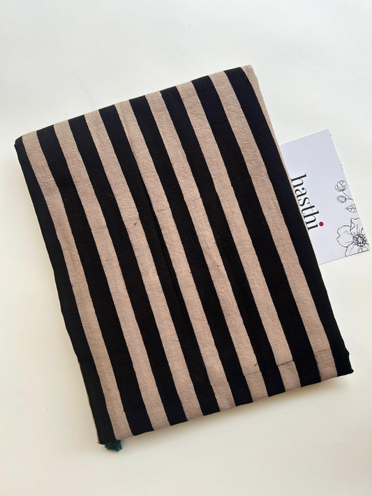 Natural dyed Black stripes Ajrakh mul cotton saree