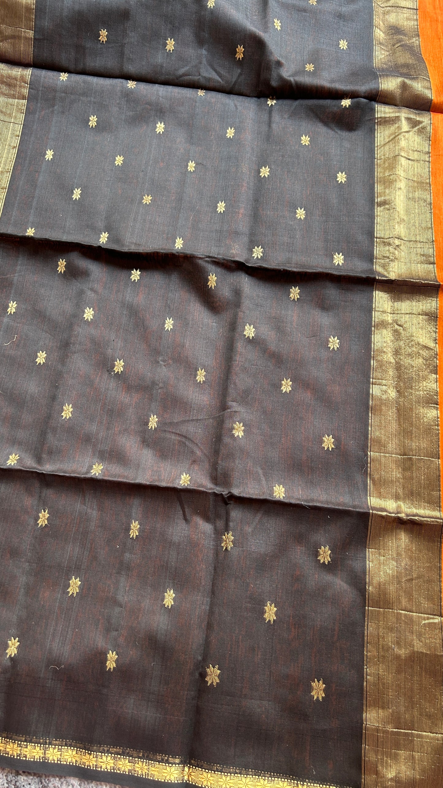 Orange & Black Maheshwari handloom saree