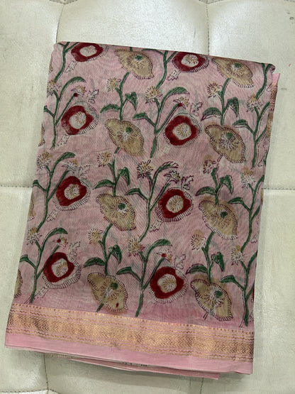 Peach floral Maheshwari silk saree
